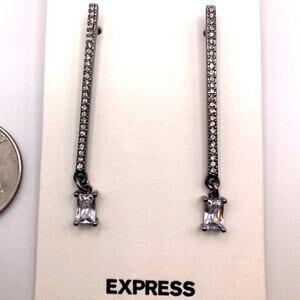 EXPRESS Grey Tone Dangle Earrings w/ Rhinestone & Faux Crystal 2"